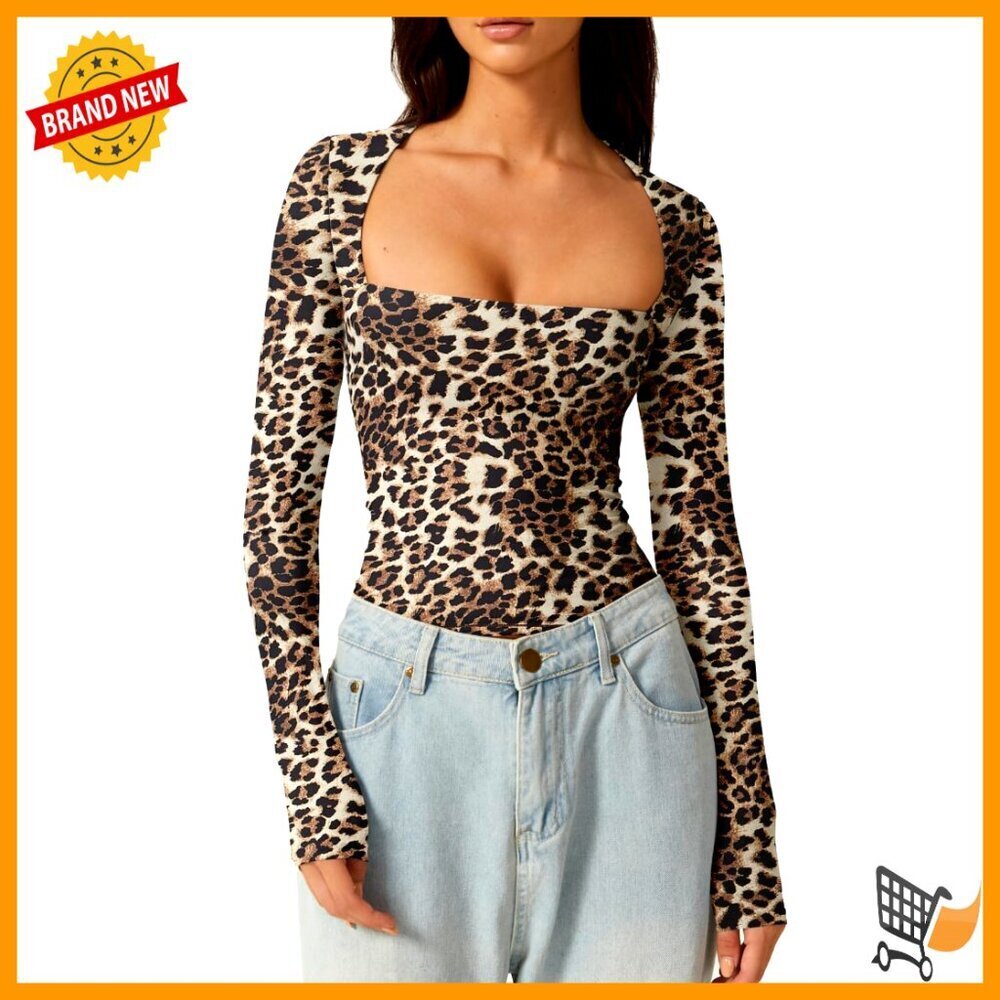 Sexy Square Neck Long Sleeve Tee Fitted Double Lined Minimal Chic Going Out Top
